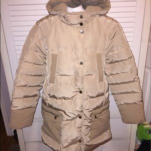 Zara Girls 7/8 Hooded down Coat, Beige, Sz13/14